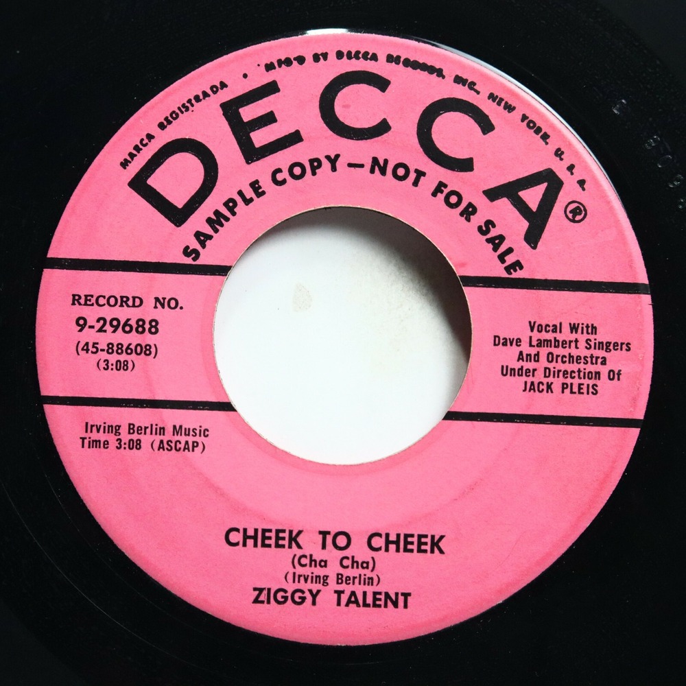 ZIGGY TALENT - CHEEK TO CHEEK/ BOZOOKI BLUES  - POP 45 *PROMO*‎